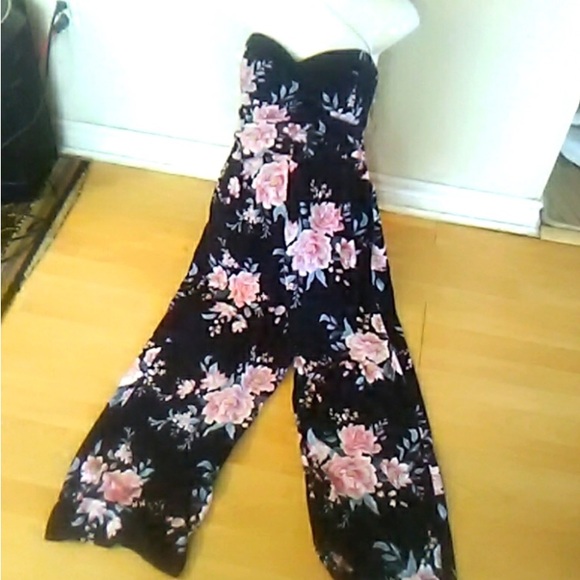 Strapless Floral Wide Leg Pantsuit w/ Shaped Bodice & Shirred Elastic Back!!! - Picture 2 of 14